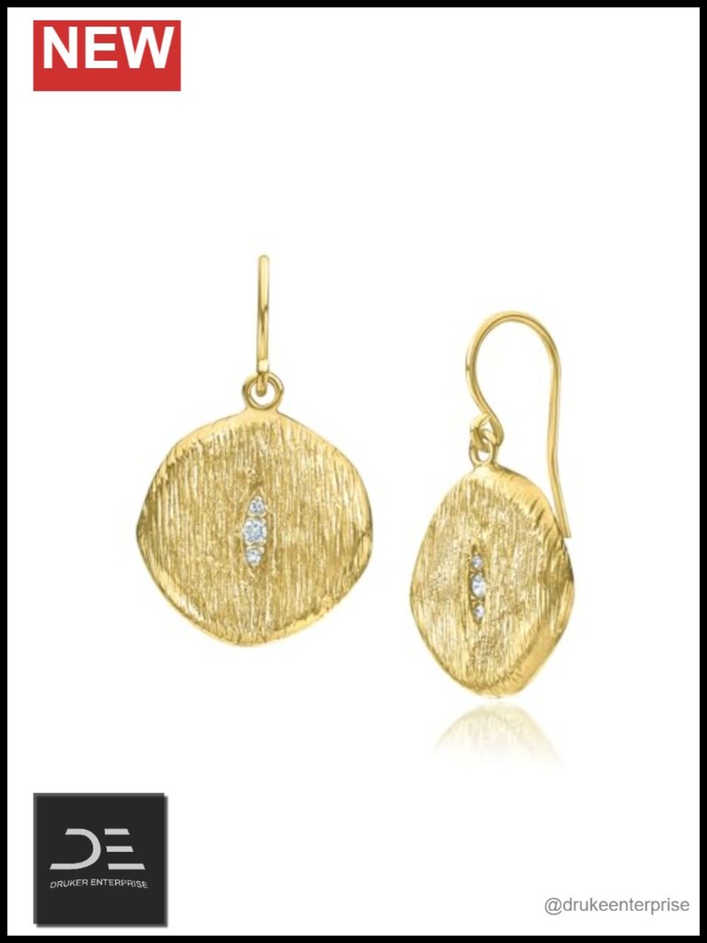 14K Gold Plated Sterling Silver Dangle Drop Earrings, Coin Design with Cubic